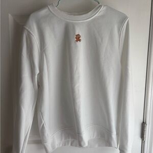 Classic White Crewneck Sweater with Embroidered Bear